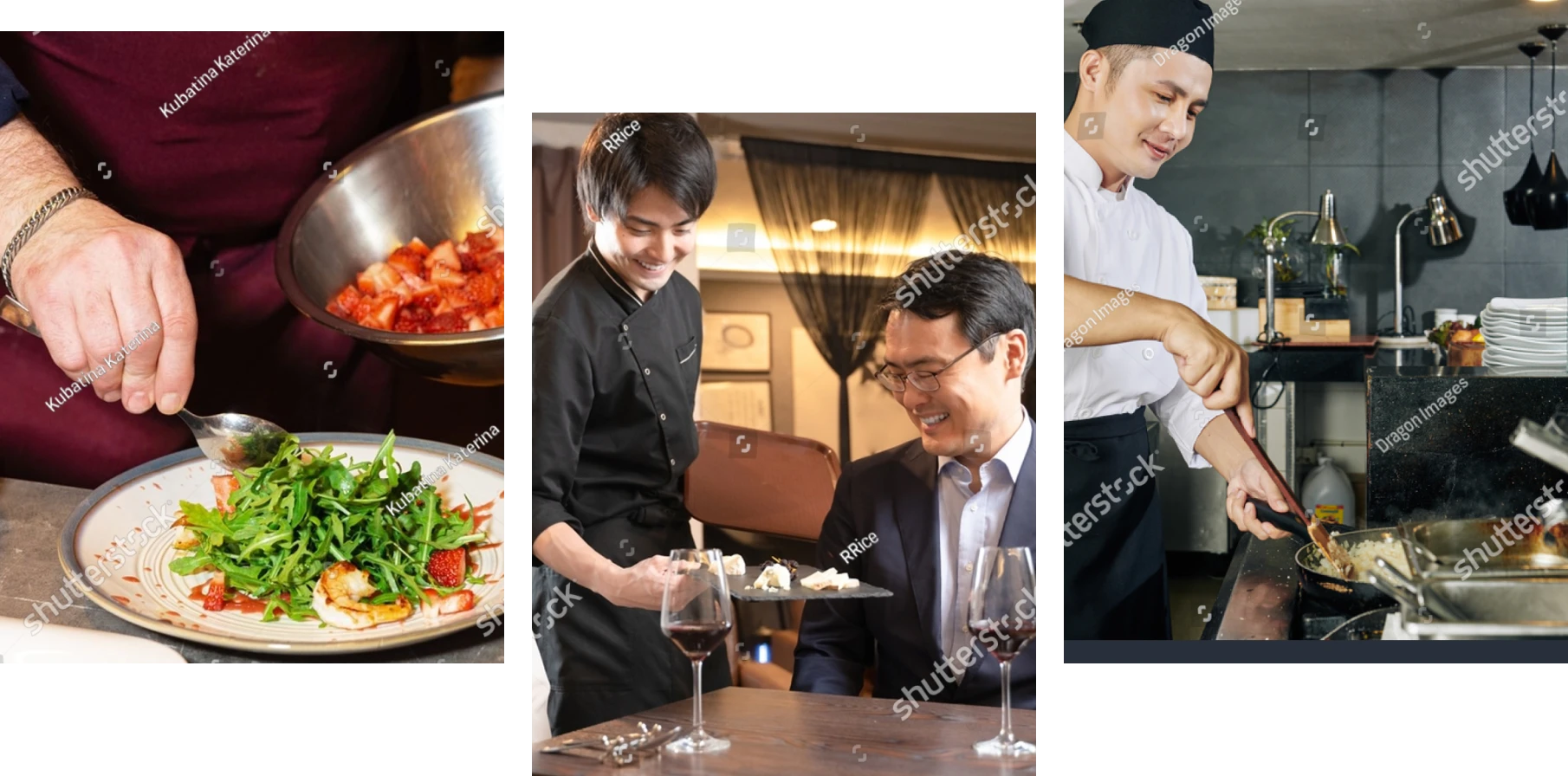 料理、料理人、ウェイターの様子